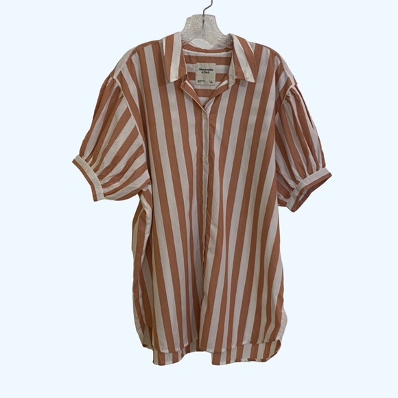 Abercrombie & Fitch Tops - Abercrombie & Fitch Oversize Striped Button down Tunic Top Puff Sleeve Large